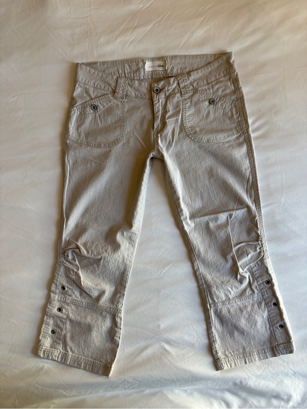 Anchor Blue Cream Low Rise Cargo Capri Pants Y2K Ruched Streetwear Utility